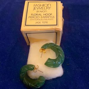 AVON JADE tone FLORAL HOOP pierced Earrings Surgical Steel post
